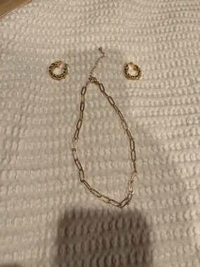 Nordstrom Gold-Tone Paperclip Necklace with Rope Hoop Earrings